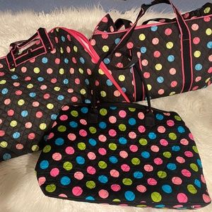 Polka dot quilted overnight Bags / weekender (belvah) duffle and garment bag set